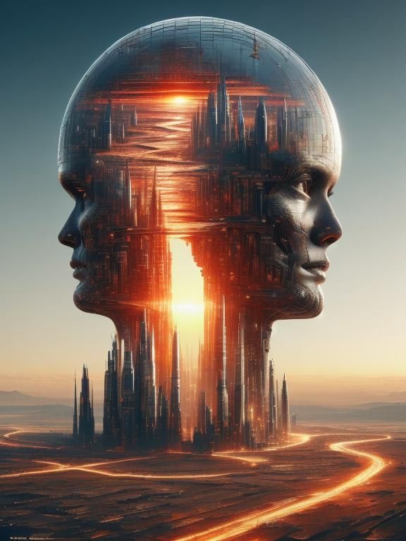 Futuristic City Inside Glass Head on Mars