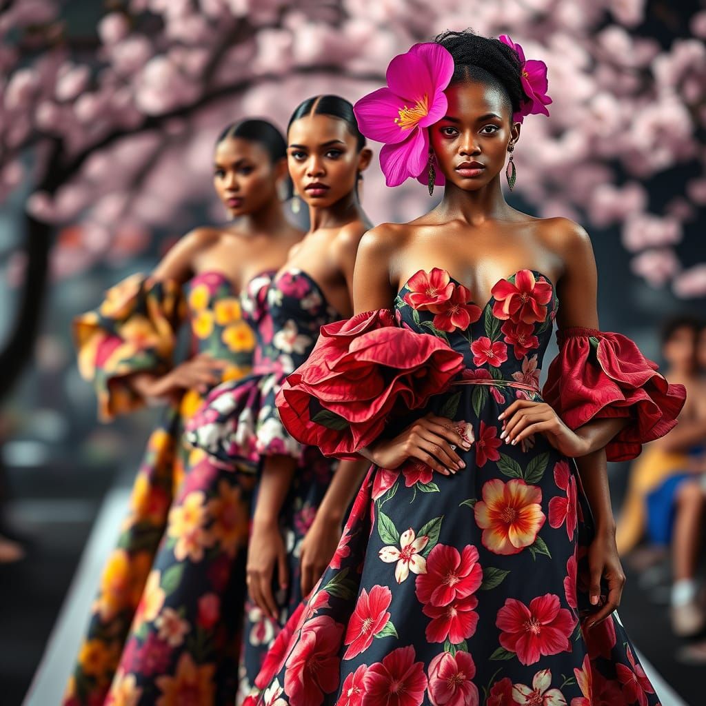 Models in Exquisite Floral Haute Couture Gowns on the Runway