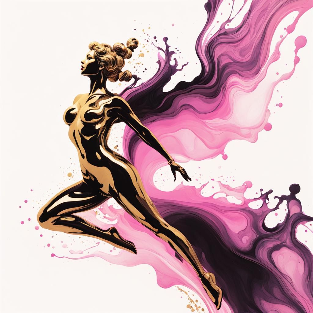 Symmetrical Figure in Gold-Pink Ink Blot