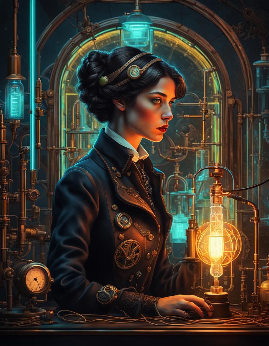 Steampunk Siren Amidst Vintage Wonder