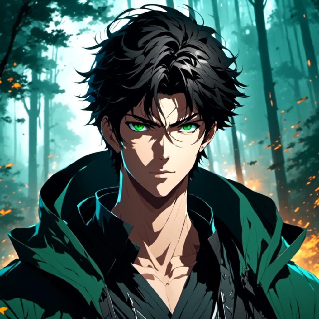 Vibrant Dark Fantasy Hero in Deep Forest