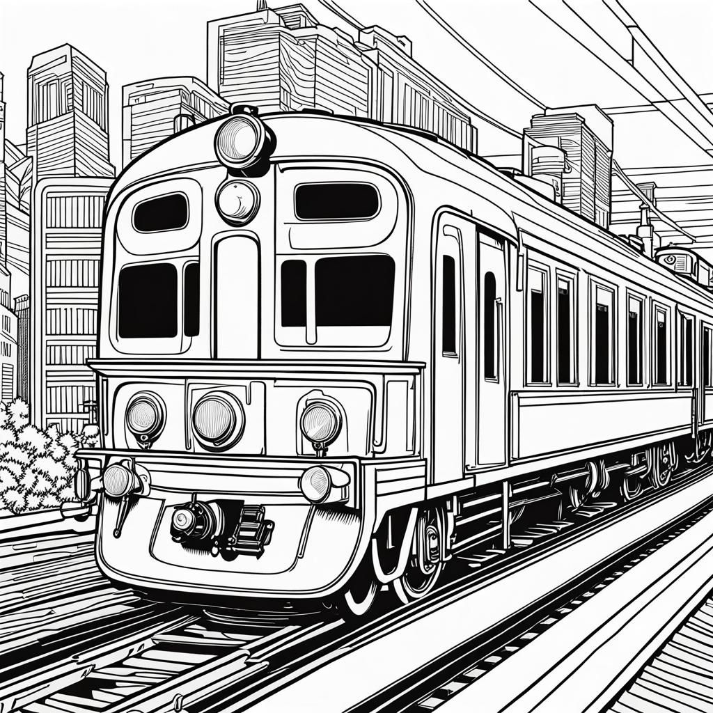 Surreal Train Drawing in Intricate Black Ink Line Art