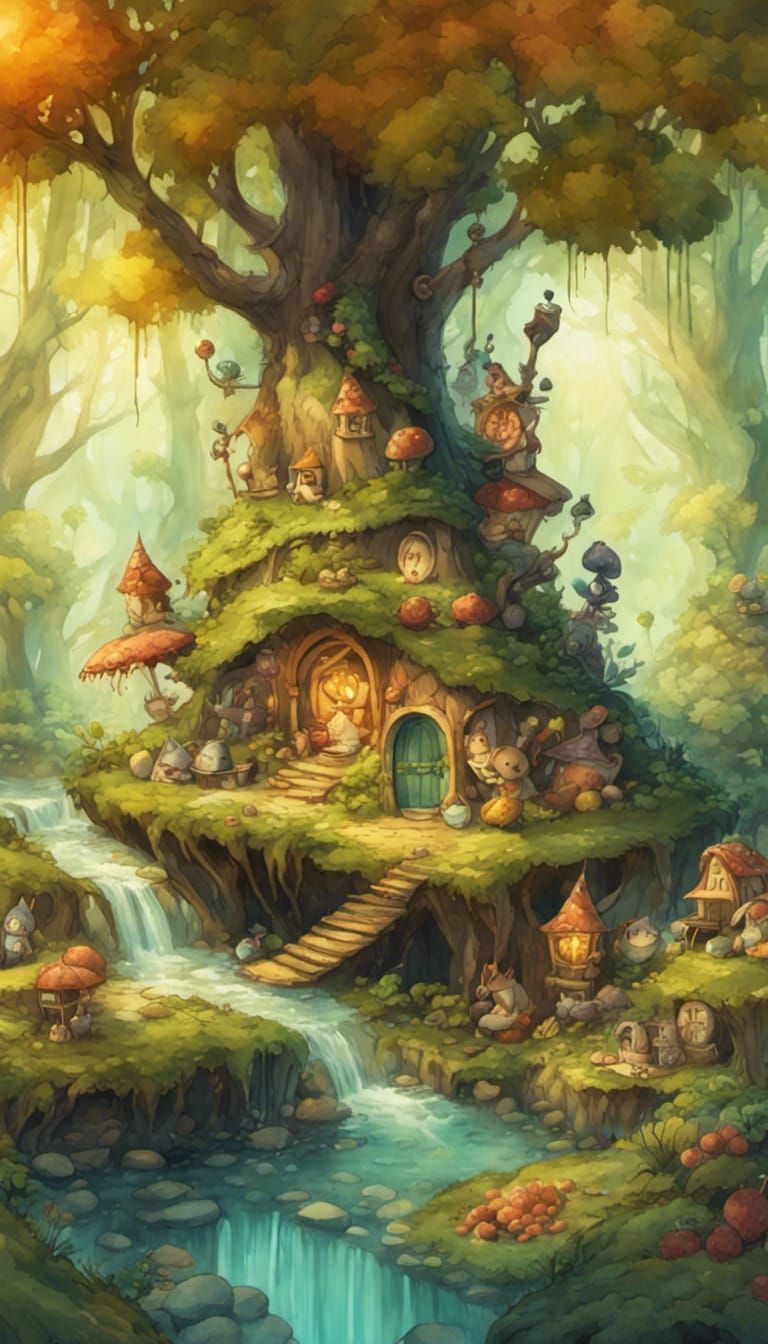 Whimsical Fantasy Marketplace in a Fairy Forest