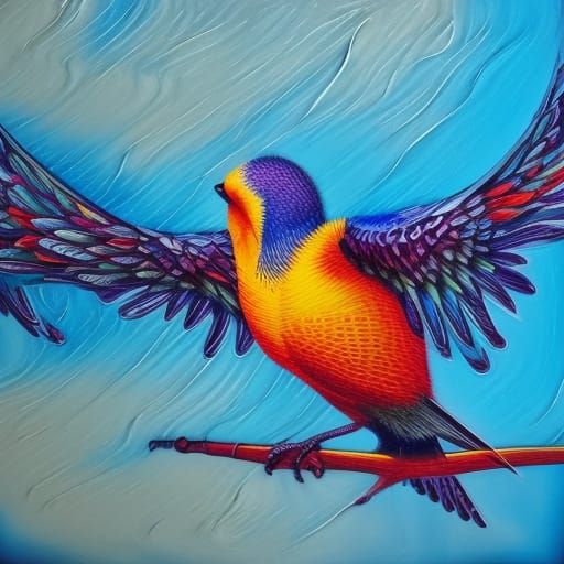 Hyperrealistic Bird Takes Flight in a Melting Oil Gouache Wo...