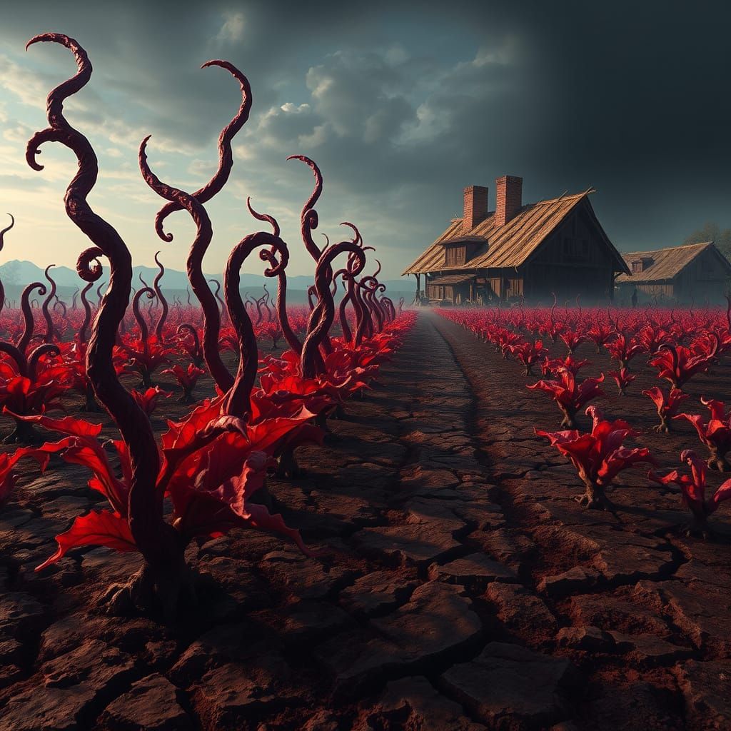 Twisted Demonic Crops in a Haunting, Barren Landscape
