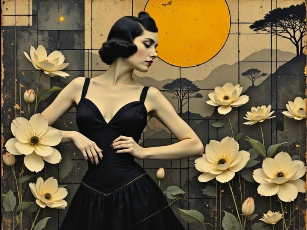 Art Deco Singer in Impasto Floral Matrix