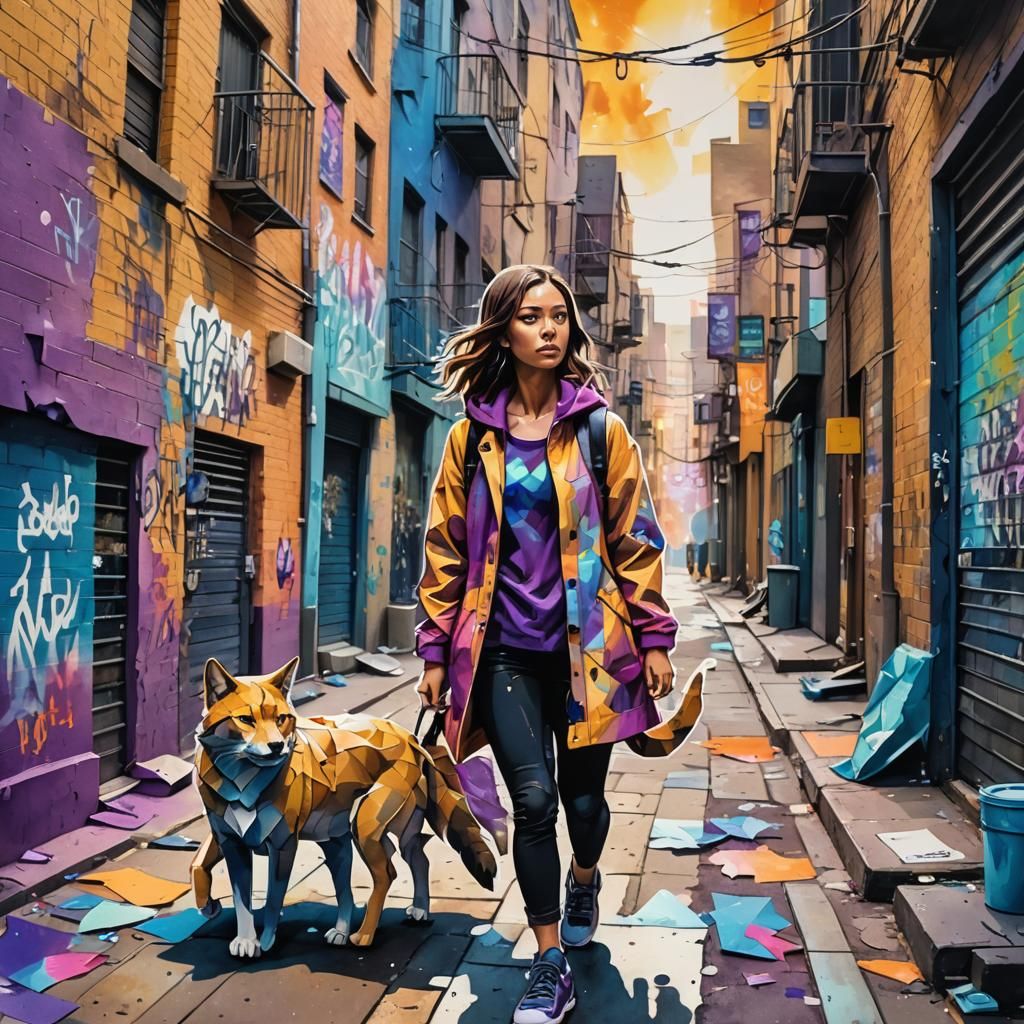Energetic City Siren in Vibrant Graffiti Style