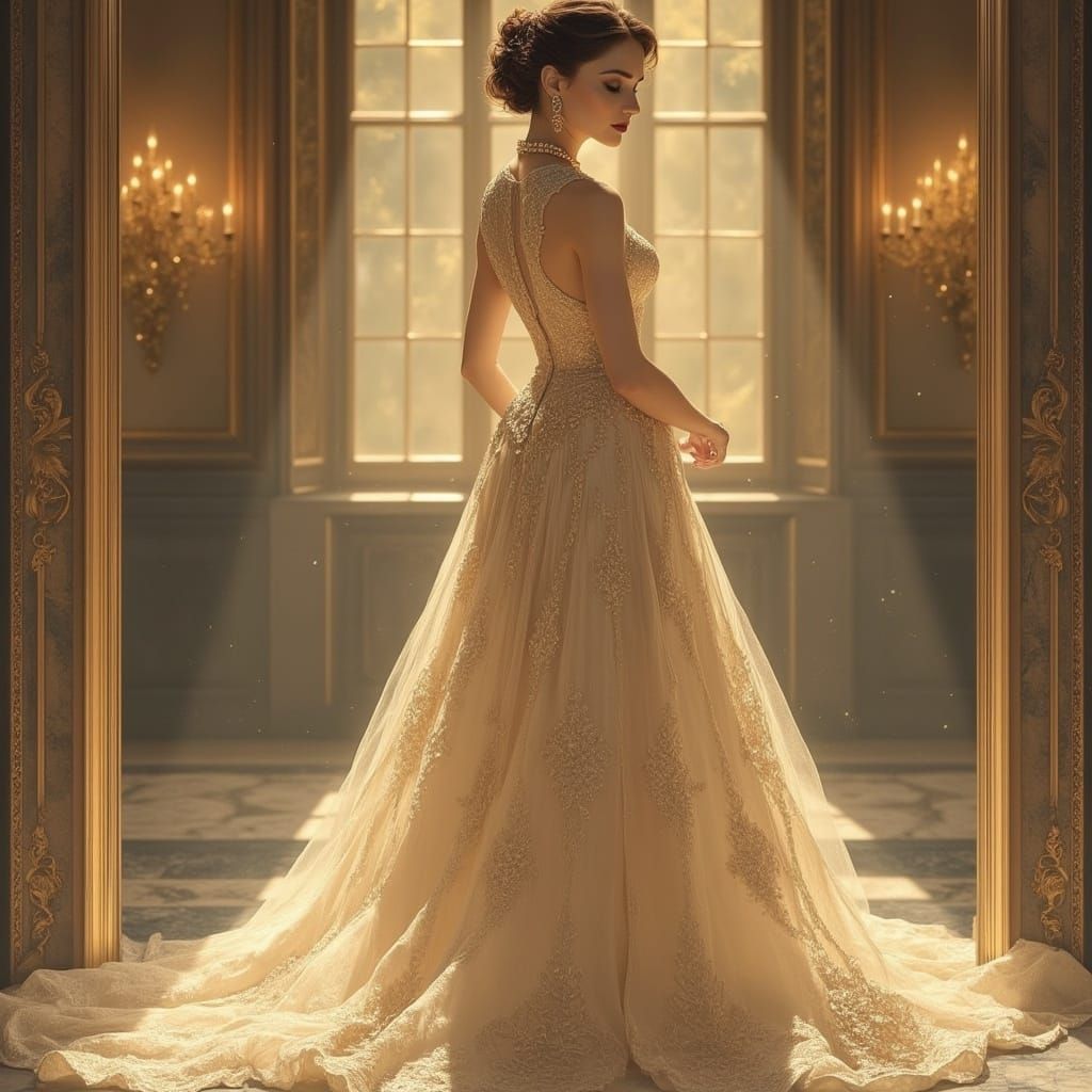 Elegant Woman in Grand Ballroom