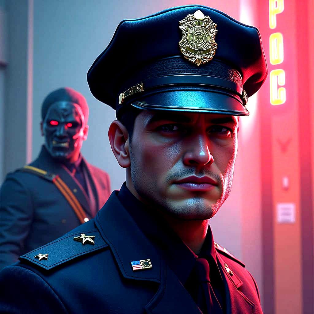 Police Officer Confronts Masked Fugitive in Moody Art Nouvea...