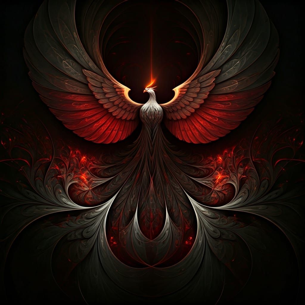 Phoenix Rising Abstract Art with Floral Edges