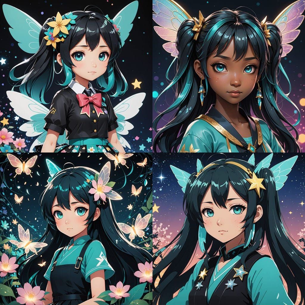 Chibi Hatsune Miku Fairy in Anime Style with Black Hair