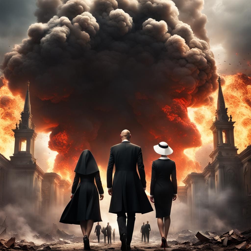 Hitman Agent 47 in a Maximalist Digital Matte Painting