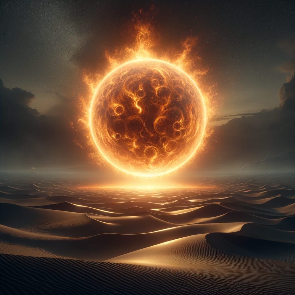 Mysterious Desert Fire Orb in Dark Fantasy