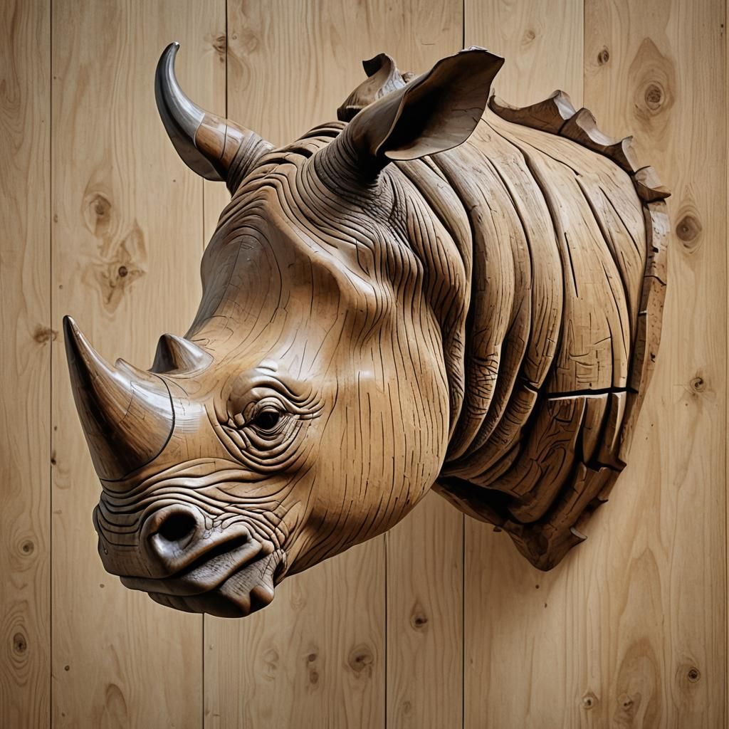 Ancient Rhinoceros Wood Carving