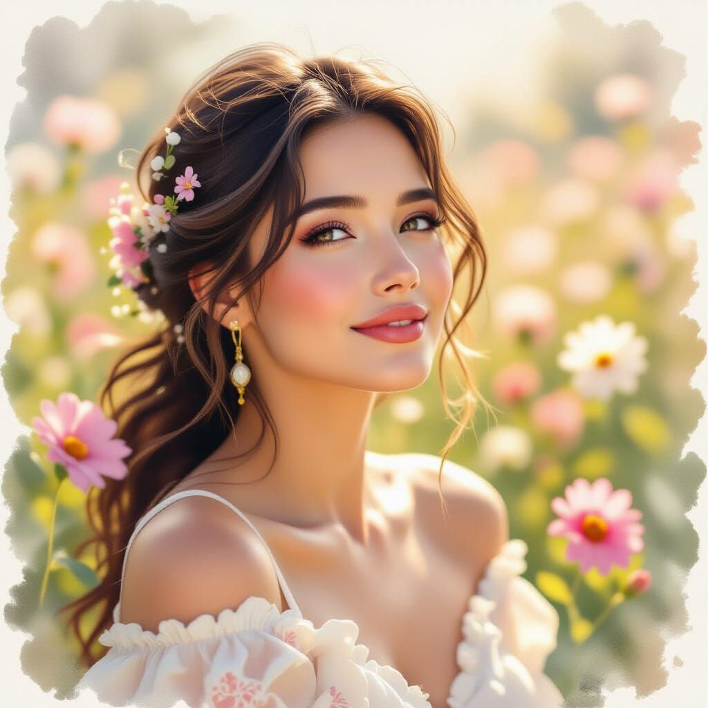 Woman in Sunlight: Whimsical Watercolor Portrait