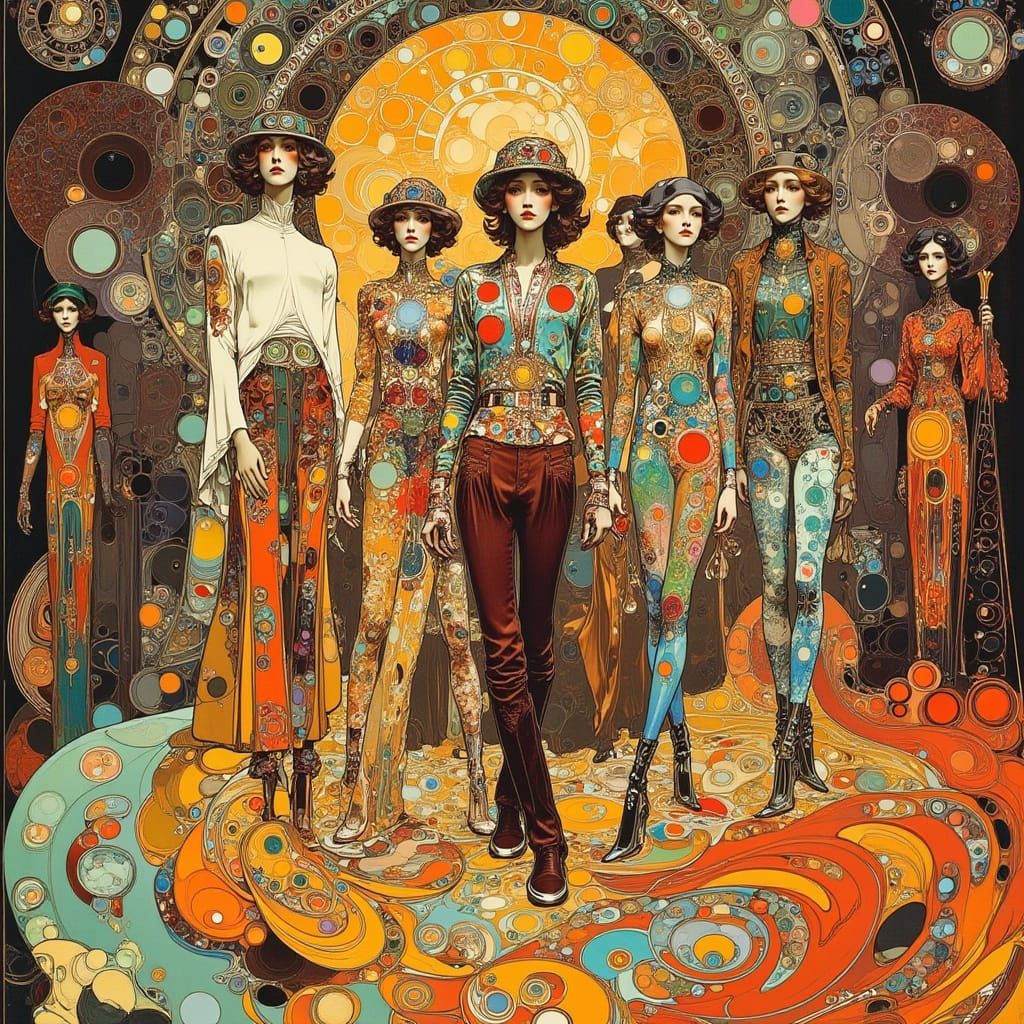 Psychedelic Art Nouveau Scene in Retro Style