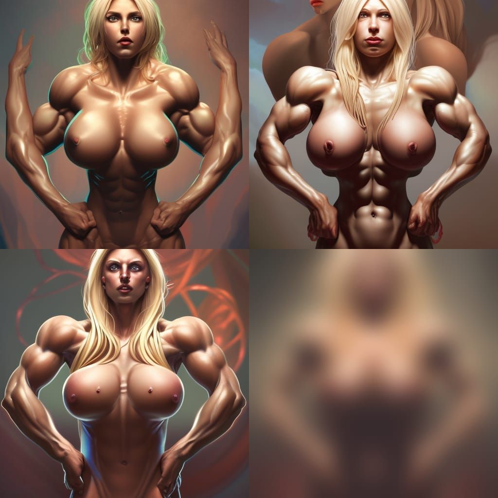 Extremely undclothing woman view, Beautiful Girl, blond hair, huge chest, vascular, very veiny, huge, big arms, beautifu...