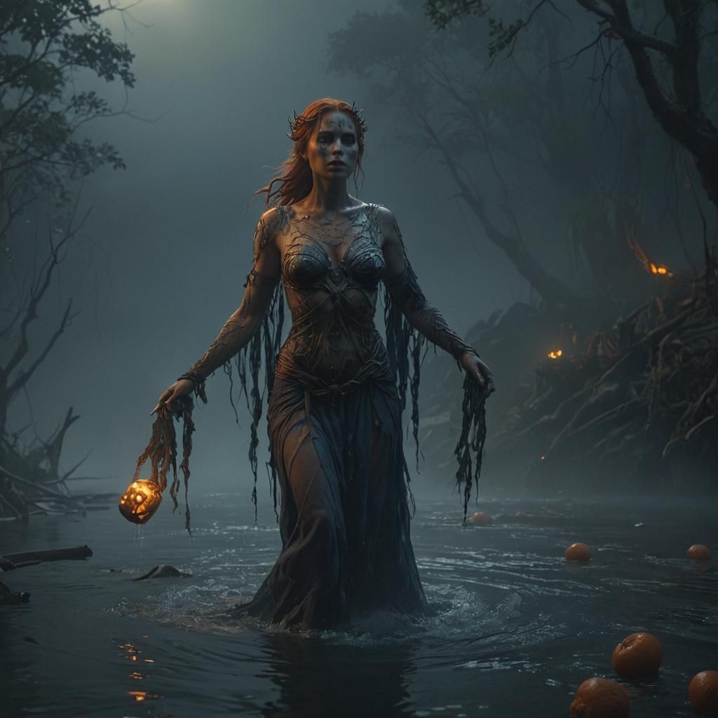 Ethereal Ferry of the Styx in Greek Mythological Fantasy Sty...