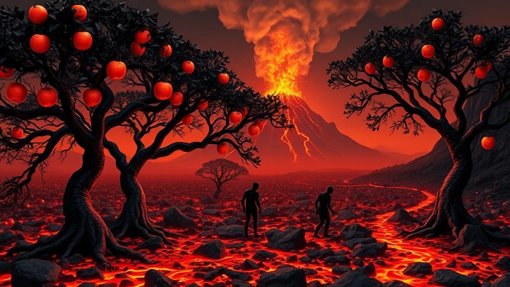 Molten Trees of Lava Forest in Cyberpunk Horror Style