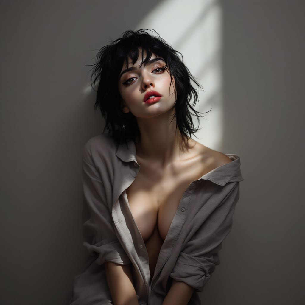 Photorealistic Portrait of a Woman with Enigmatic Expression