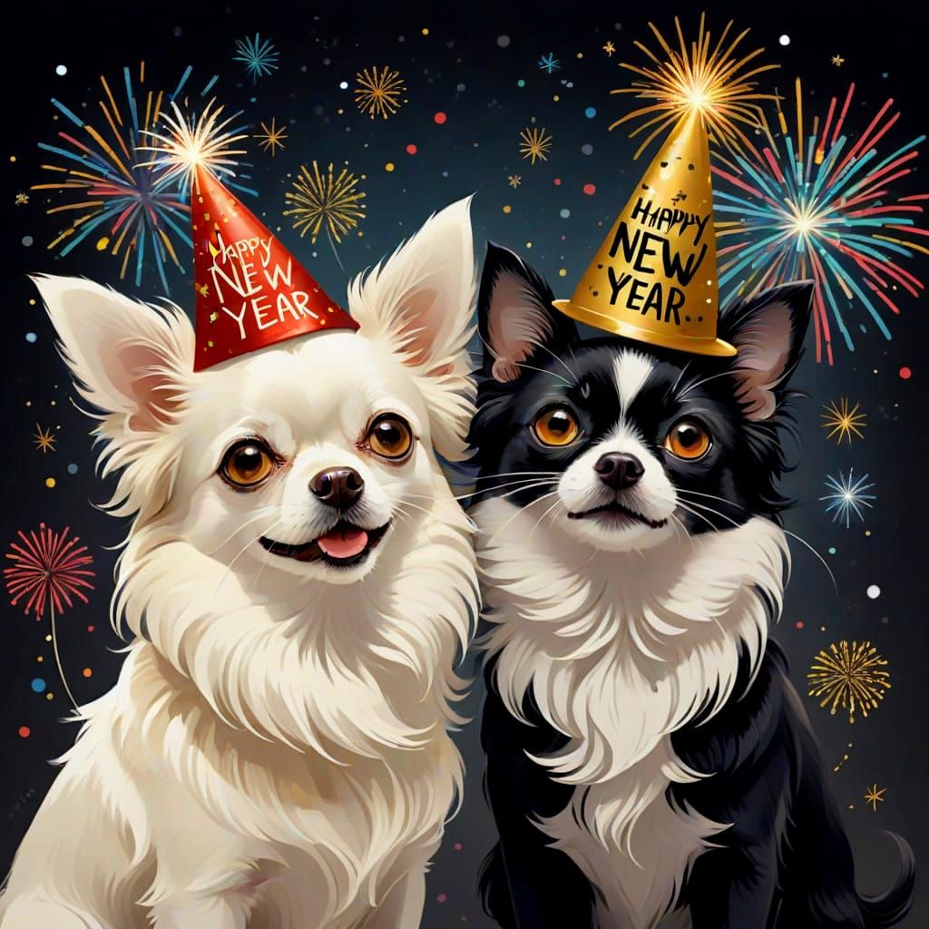 Celestial Canine Feline Duos Celebrate New Year's Eve