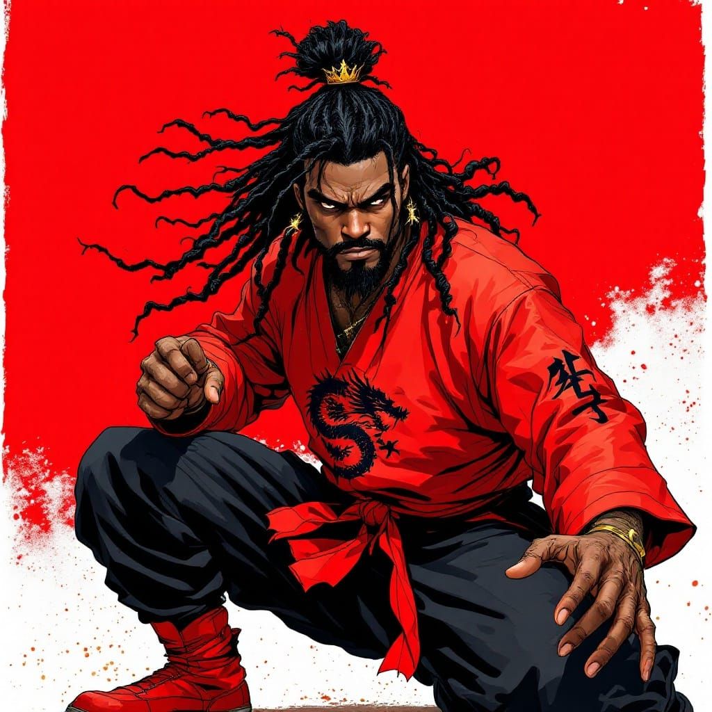African Warrior Samurai in Perfect Comic Book Style