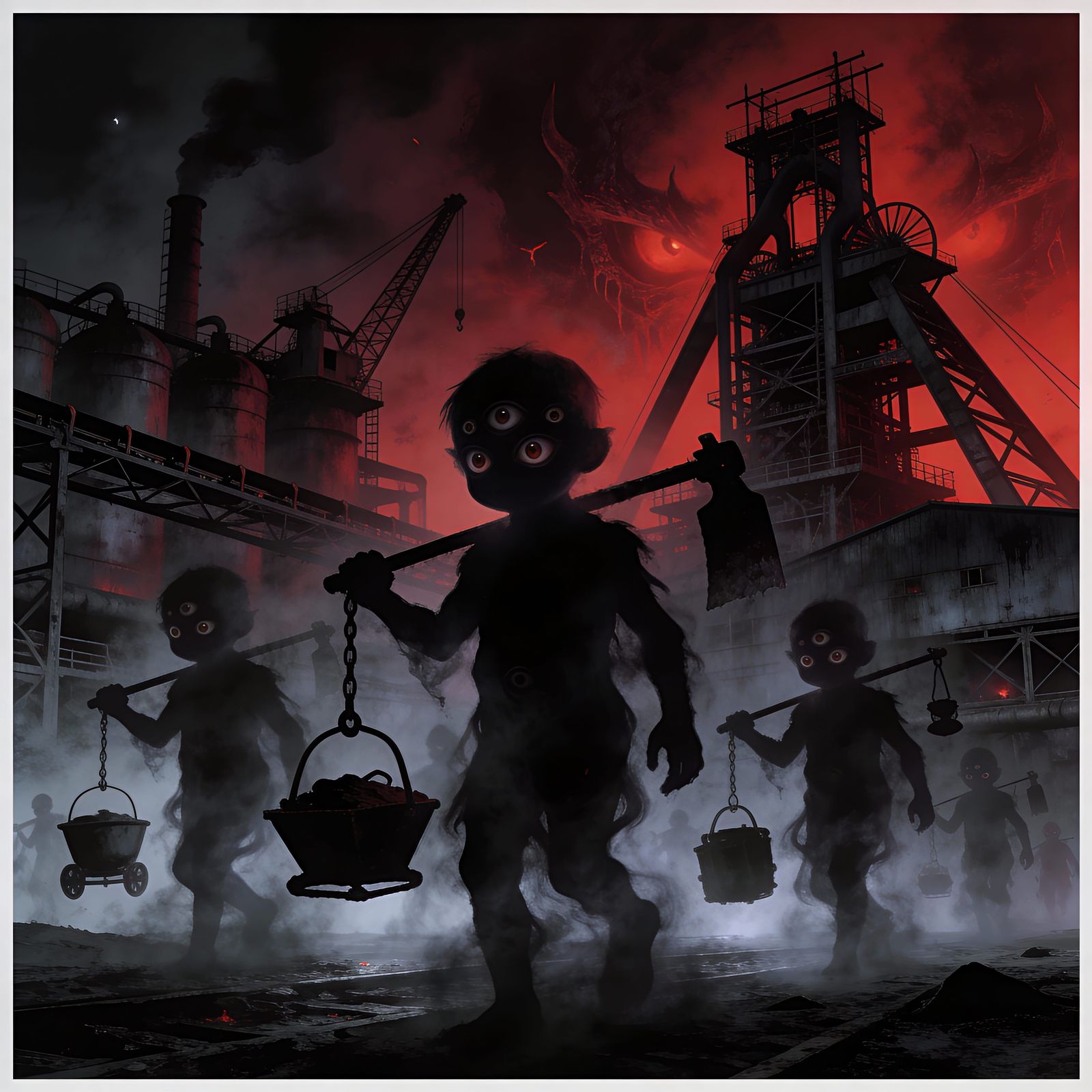 Gothic Hellscape Factory with Shadow Creatures