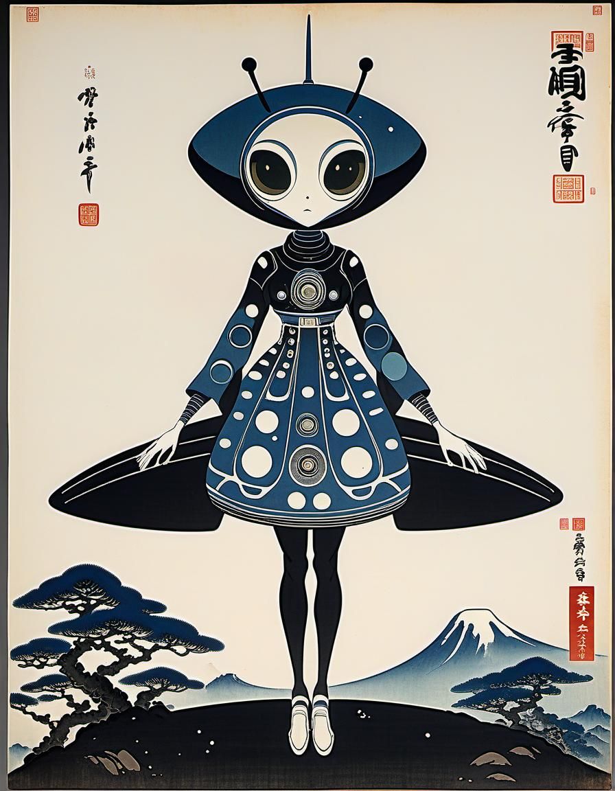 Ethereal Girl Surrounded by Cosmic Vessel