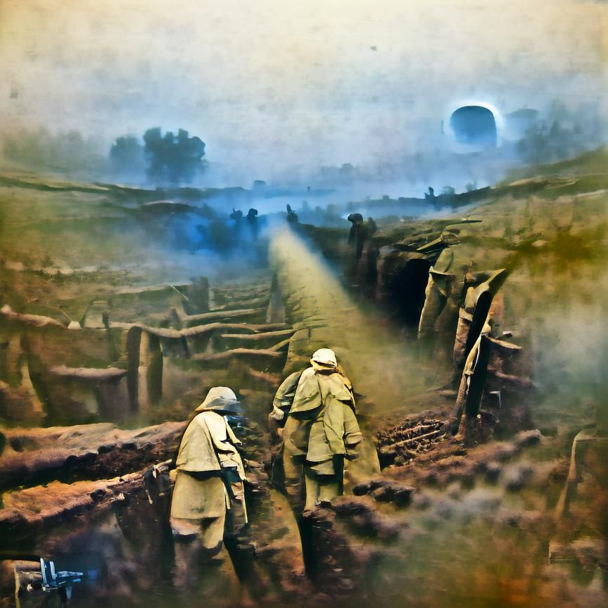 WWI Trench Battle in Hazy Morning Light