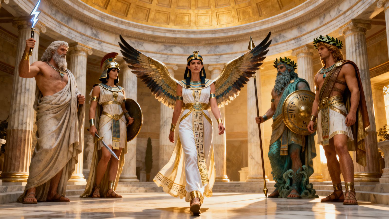 British Actress as Isis with Greek Pantheon, Photorealistic