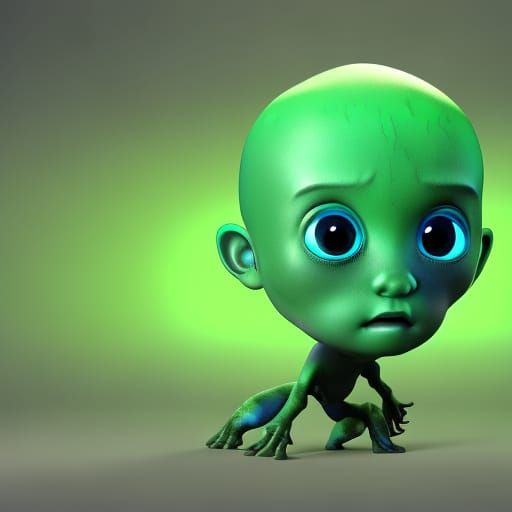 Zombie Toddler Surrounded by Vibrant Blue Slime in a Cinemat...