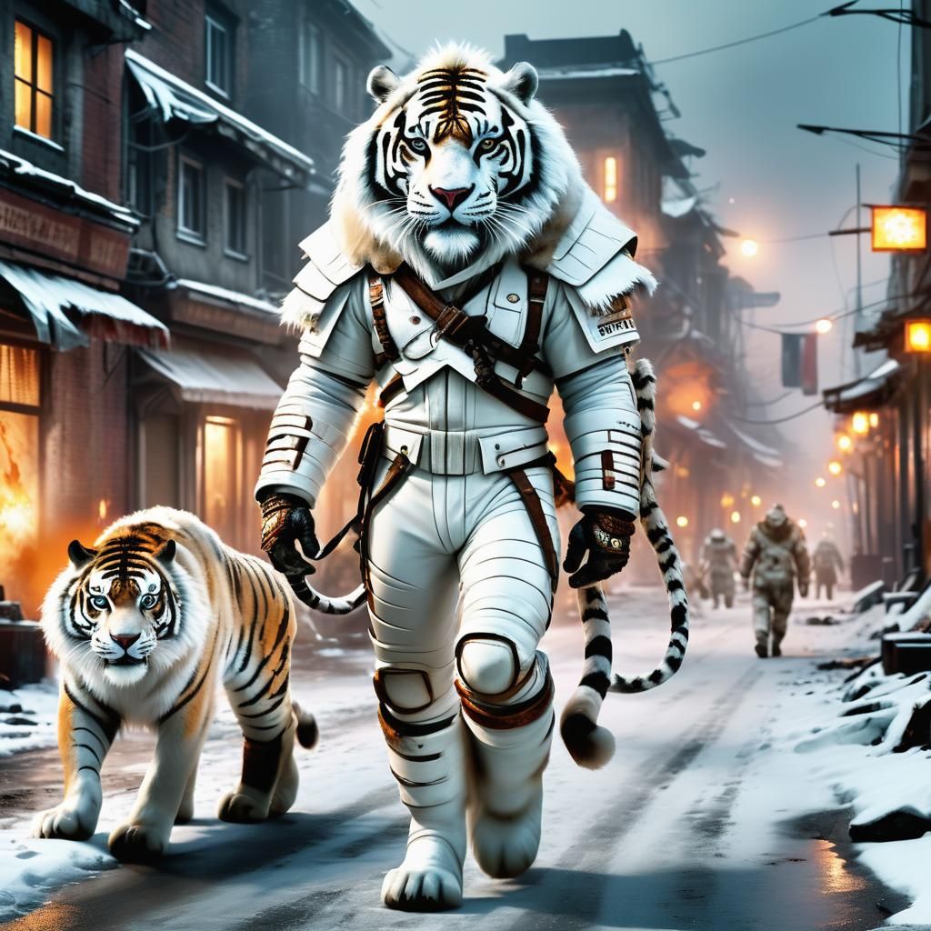 Dutch Amazon Walks Through War-Torn City with Bipedal Were-T...