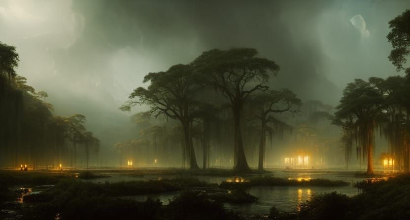 Sinister Georgia Bayou in Digital Matte Painting Style