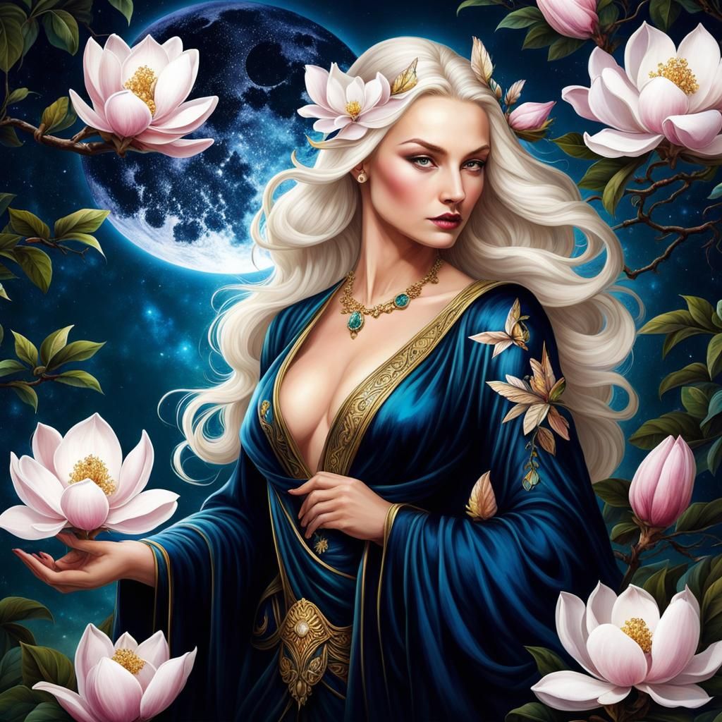 Mystical Magnolias Beneath Midnight Moonlight