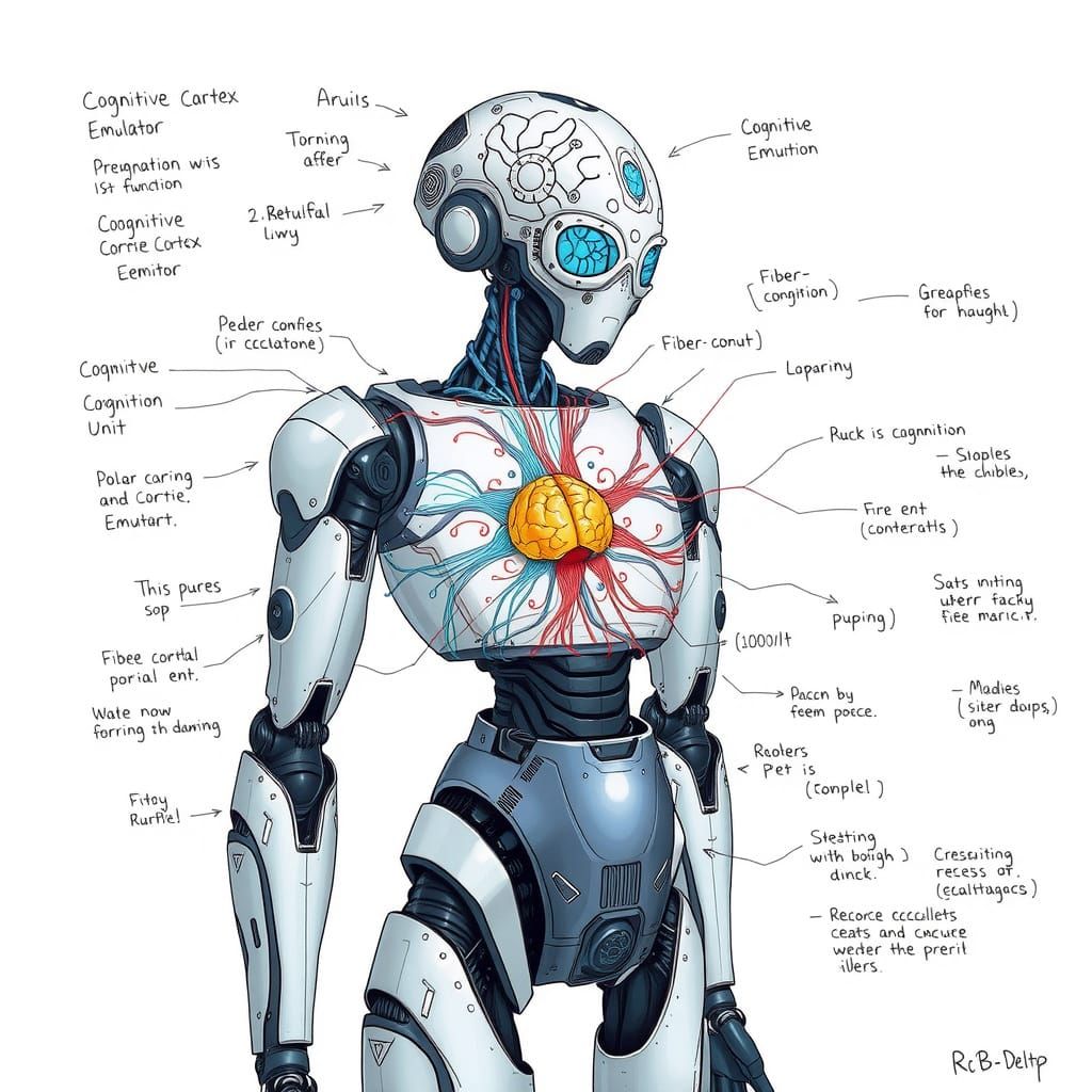 Robotic Organism with Neural Schematic, Futuristic Art