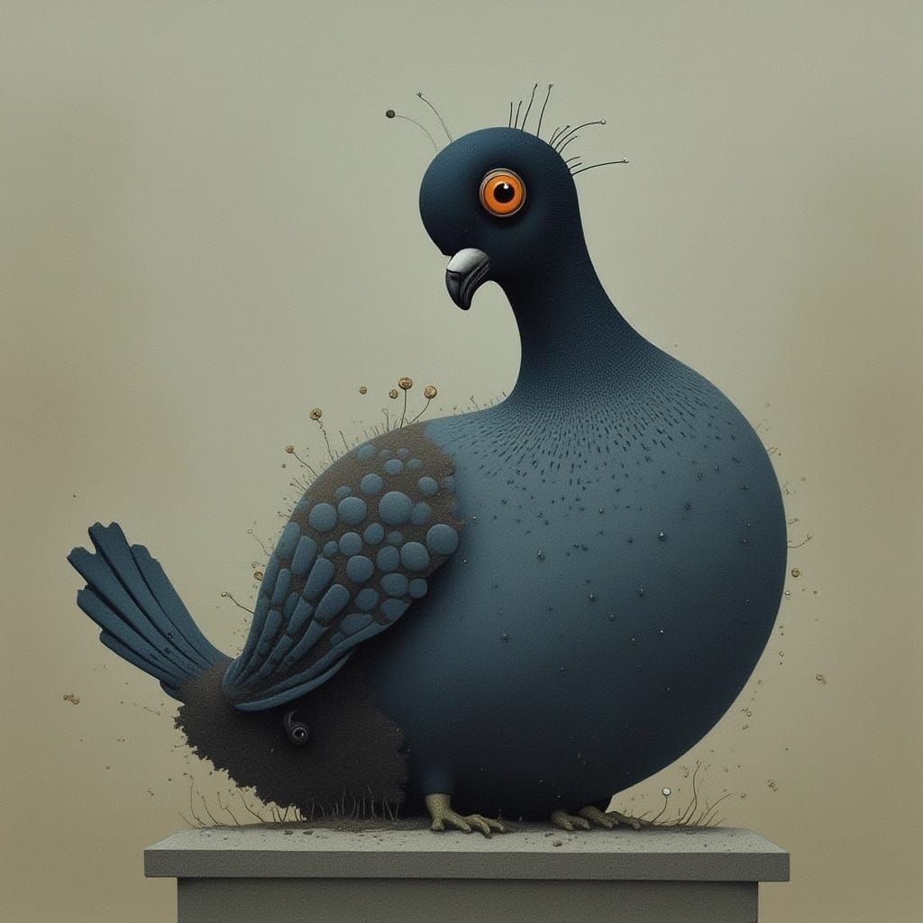 Cute Fat Pigeon on a Poop-Covered Statue