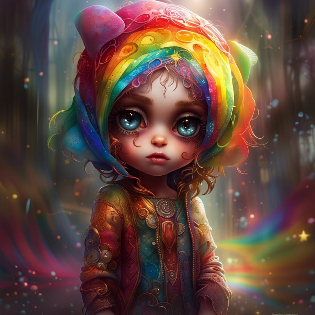 Chibi Rainbow Goddess in Vivid Cherry Daylight