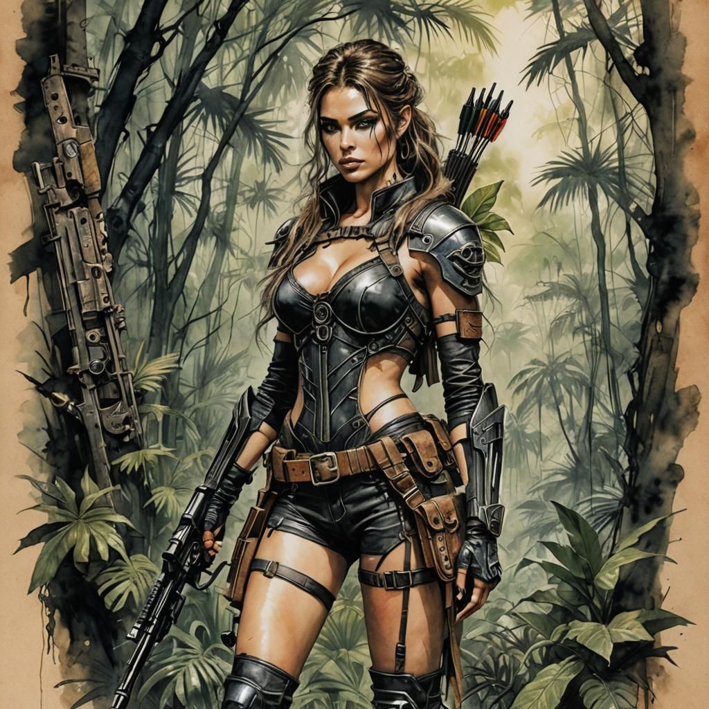 Romantic Post Apocalypse Warrior in Tropical Jungle