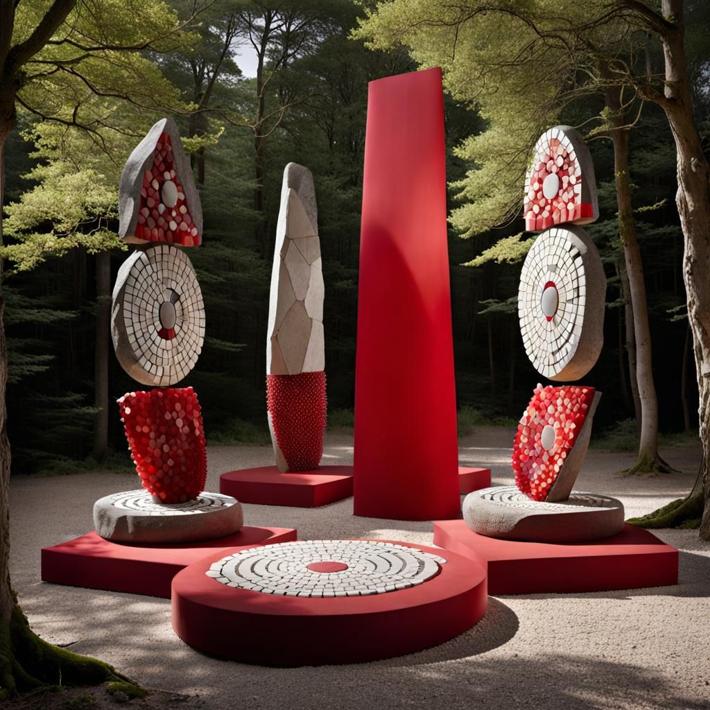 Symmetrical Equinox Scene in Vibrant Red and Earth Tones