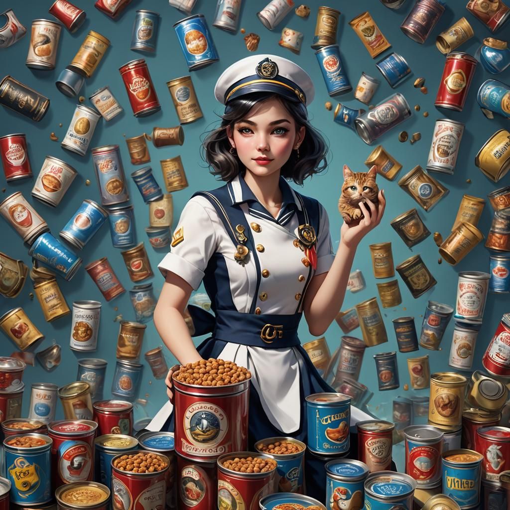 Fantastical Sailor Girl Scene with Cat Food Splash Screen