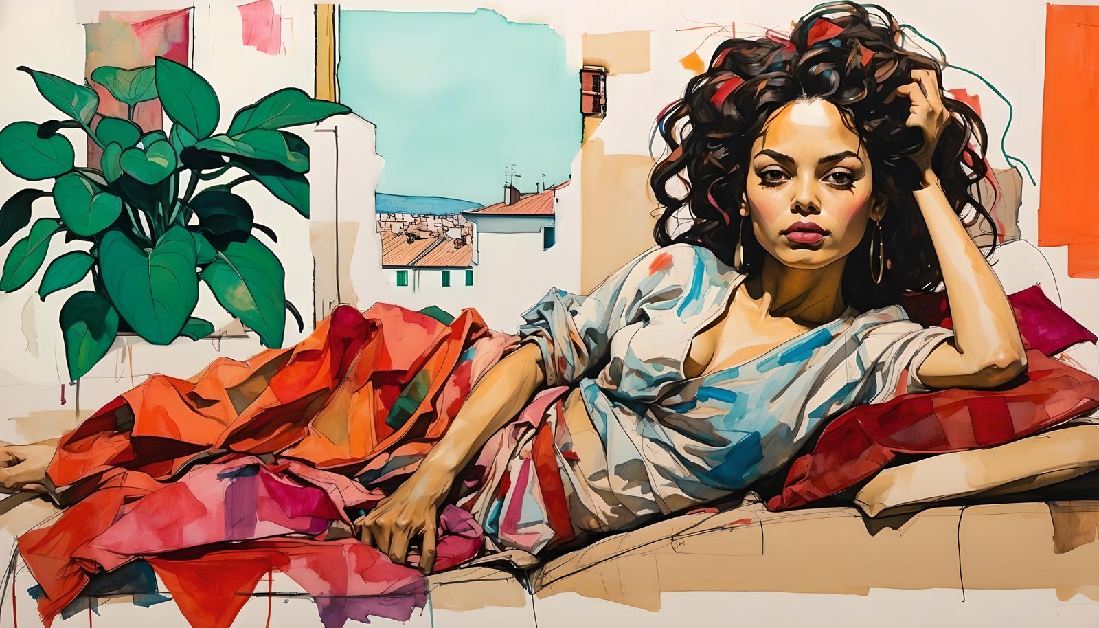 Woman Relaxing in a Fauvist Apartment