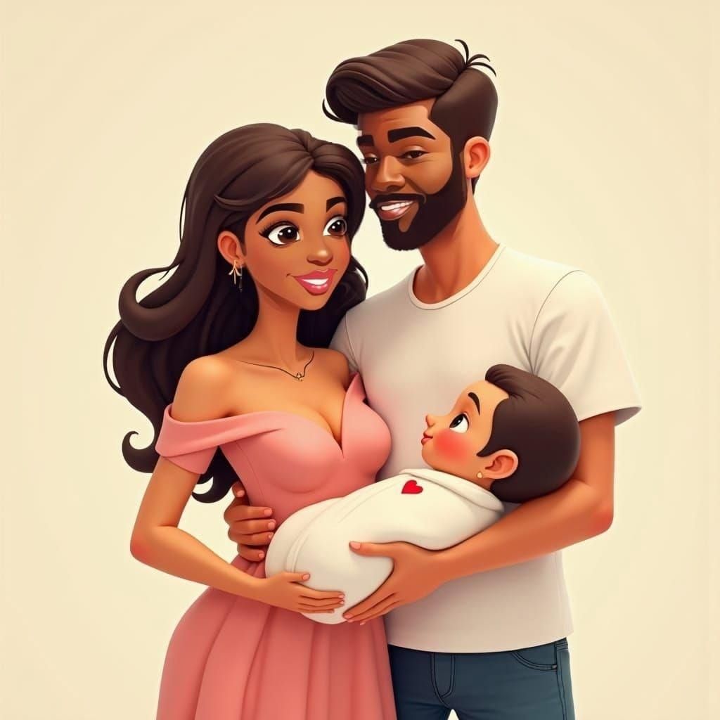 Adorable Couple Holds Baby with Heart-Shaped Onesie in Charm...