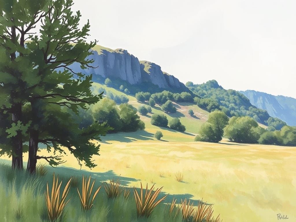 Chalk Hills Aquarelle Landscape Painting