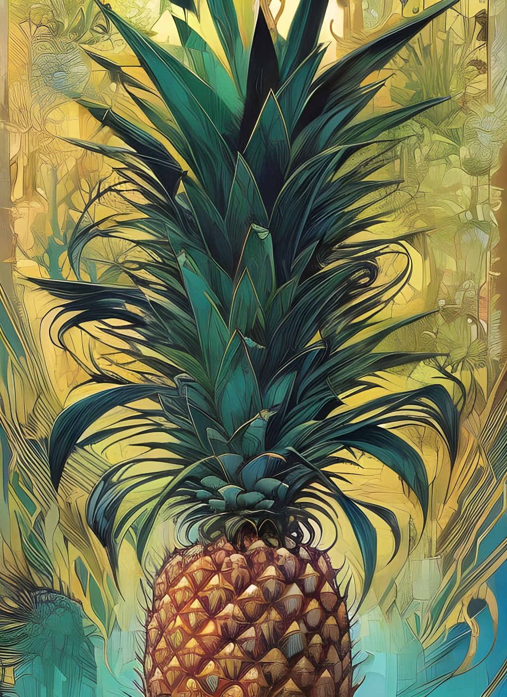 Stunning Pineapple Portrait in Triadic Color Harmony