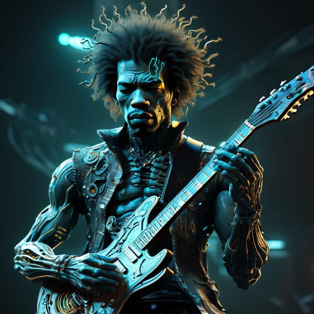Cybernetic Jimi Hendrix Unleashes Sonic Fury