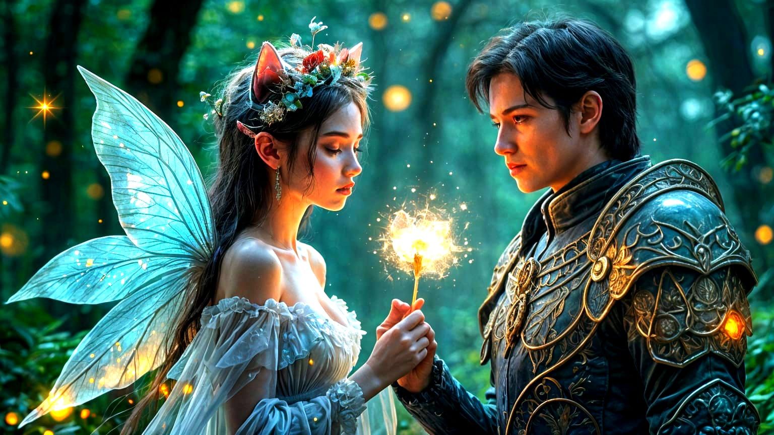 Fantasy Girl with Bioluminescent Wings in Nebula