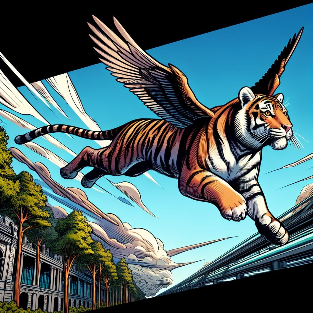 Flying Tiger in Vintage Comic Book Style