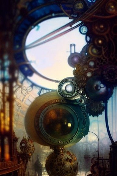 Surreal Steampunk Laboratory with Intricate Gearwork and Roc...