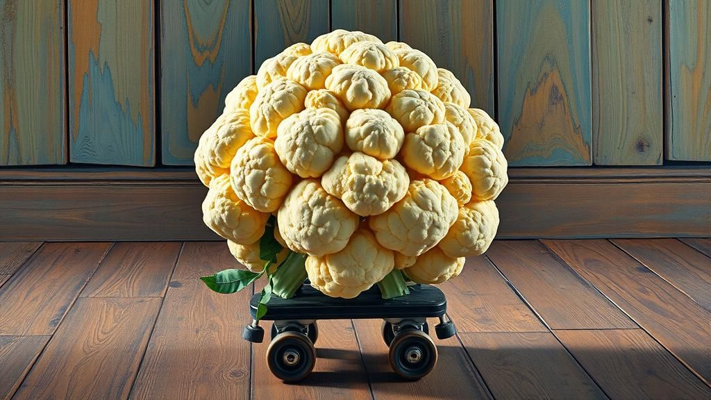 Vibrant Cauliflower in Expressionist Roller Skating Scene