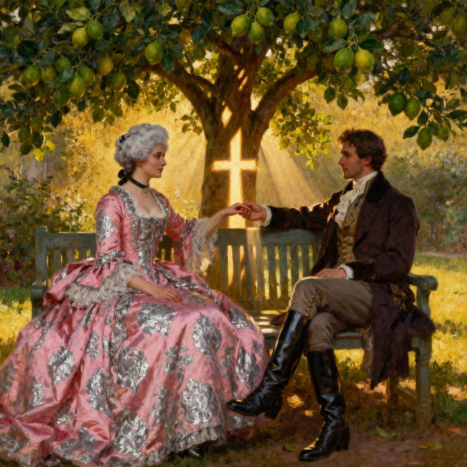 Edwardian Couple in Sunlight Under Lime Tree